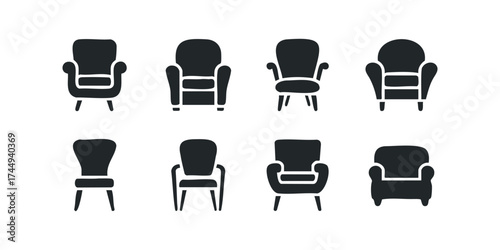 Collection of eight armchair silhouette icons