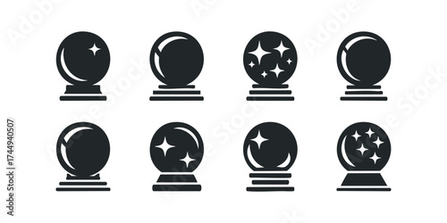 Crystal ball icons with sparkle highlights