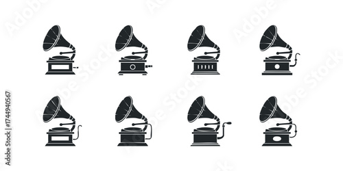 Set of Eight Vintage Gramophone Silhouettes