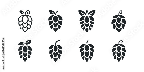 Set of eight hop cone icons