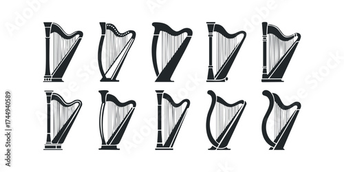 Collection of Harp Silhouettes