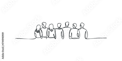 Group of people standing together in minimalist line art