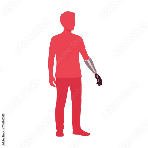 Silhouette of a man with a prosthetic arm, standing in a relaxed pose.