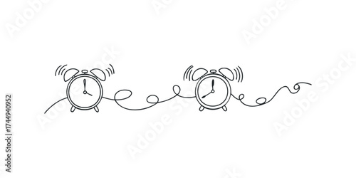 Line Drawing of Two Ringing Alarm Clocks