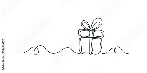 Minimalist gift box with ribbon bow and flowing line