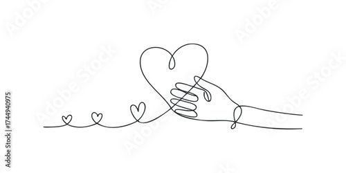 Hand holding heart with smaller hearts connected by line