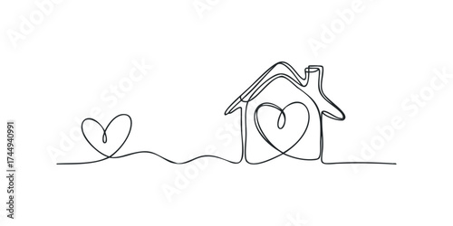 Single line drawing of house with heart inside