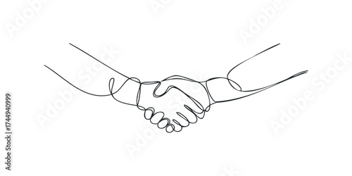 Single line drawing of two hands shaking