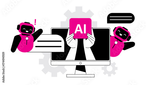 AI Illustration Robot Communication and Innovation,AI and Interaction Concept