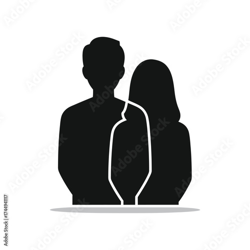 Silhouette of a man and a woman with a child outlined between them, on a white background.