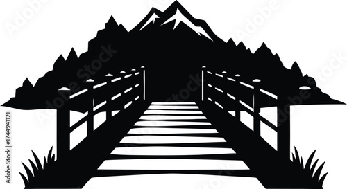 wooden bridge landscape silhouette vector