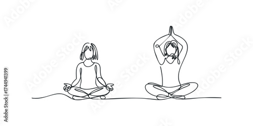 Two figures meditating in lotus pose side by side
