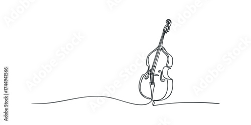 Minimalist continuous line drawing of a double bass