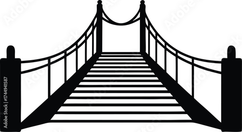 wooden suspension bridge silhouette vector