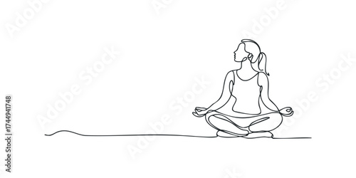 Woman meditating in lotus position one line drawing