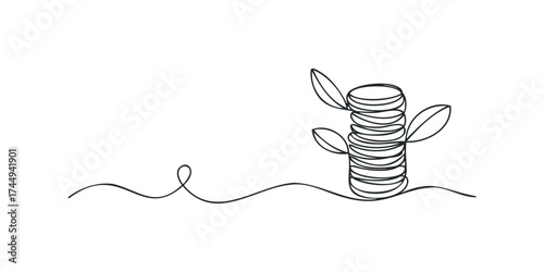 Stack of Coins with Growing Leaves Symbolizing Growth