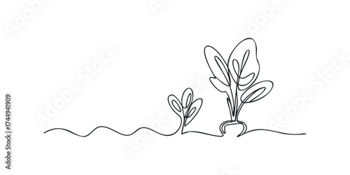 Continuous Line Drawing of Growing Plant Sprout