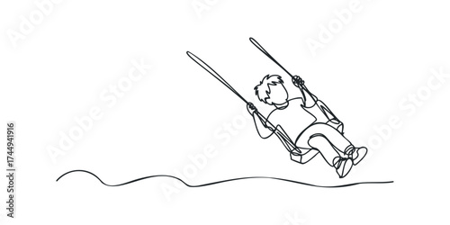 Child enjoying swing ride in continuous line drawing style
