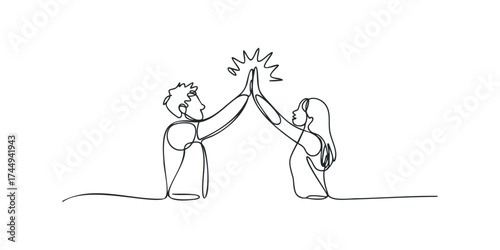 Two people making a high five celebration