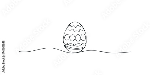 Single line drawing of an ornate Easter egg on a wavy line