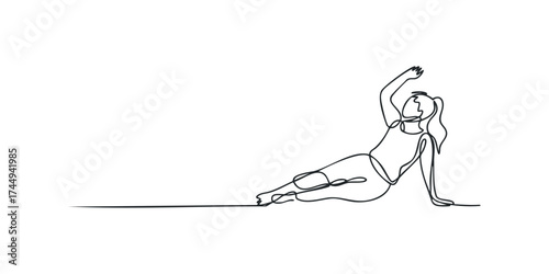 Person in Side Plank Pose Single Line Drawing
