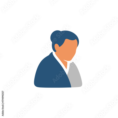 Simple, stylized illustration of an older woman, depicted from the shoulders up, facing downward.