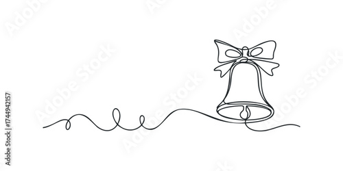Continuous line drawing of a bell with a bow
