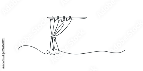 Continuous line drawing of a draped curtain