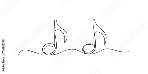 Two musical notes on a wavy line