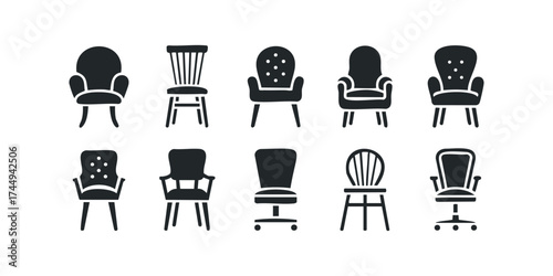 Collection of diverse chair silhouette icons