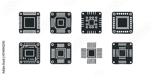 Set of electronic circuit board icons
