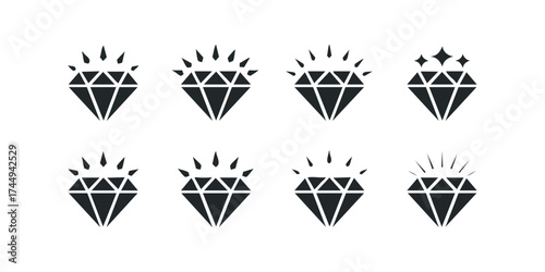 Gemstone Icons Set Various Diamond Facets And Sparkle