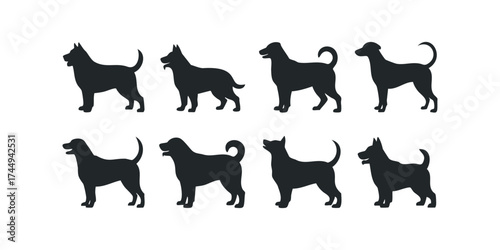 Collection of diverse dog breed silhouettes on white background