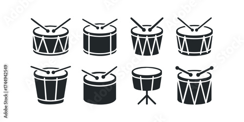 Collection of Drum Icons with Drumsticks