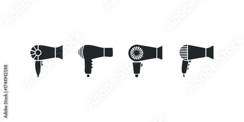 Four hairdryer icons displayed in a row