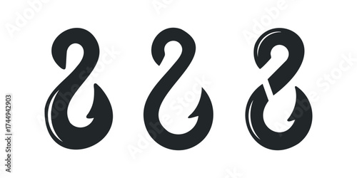 Three abstract hook shapes with shadow