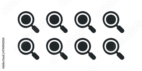 Eight Magnifying Glass Icons Arranged in Rows