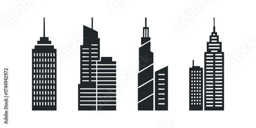 Four Silhouette Skyscraper Buildings Collection