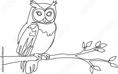 Owl perched on a branch continuous line drawing simple vector illustration for educational or design projects