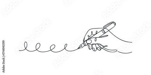 Hand holding fountain pen writing wavy line
