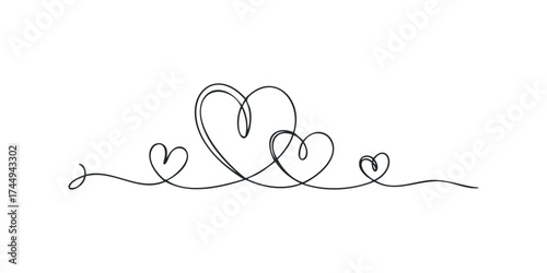 Continuous Line Drawing of Multiple Hearts Symbolizing Love