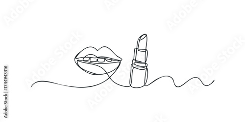 Minimalist line art of open lips and lipstick