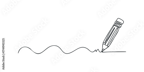 Single line drawing of a pencil creating a wavy line