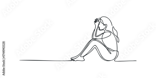 Single Line Drawing of Woman in Distress