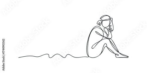 Figure in Contemplative Pose, Minimalist Line Drawing