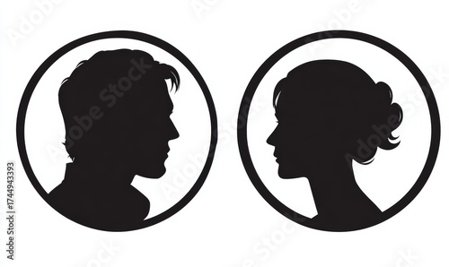 Wallpaper Mural Two silhouettes of a man and woman in circles on gray background Torontodigital.ca