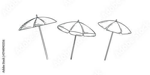 Three Outline Beach Umbrellas on White Background