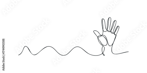 Continuous line drawing of a hand waving hello