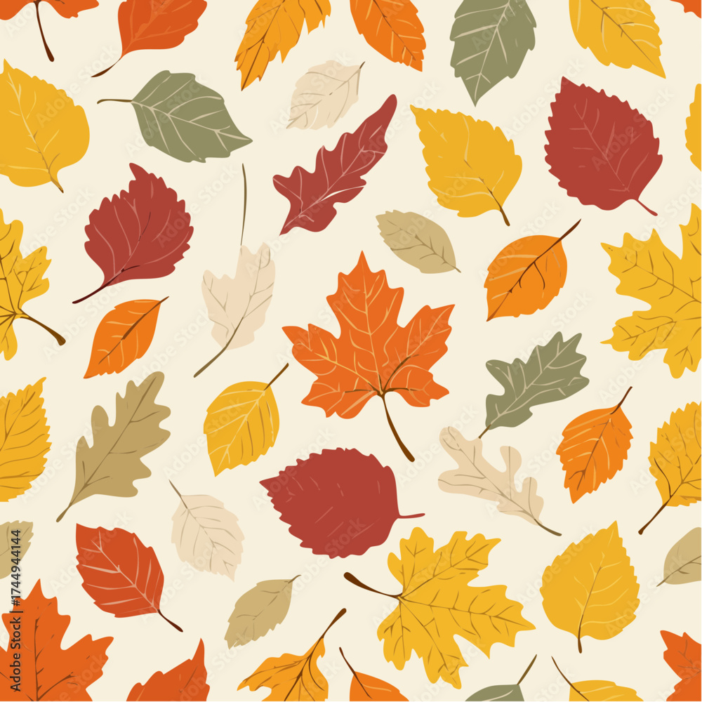 Fototapeta premium Seasonal Decorative Gift Wrap Textile Wallpaper Autumn Leaf Vector