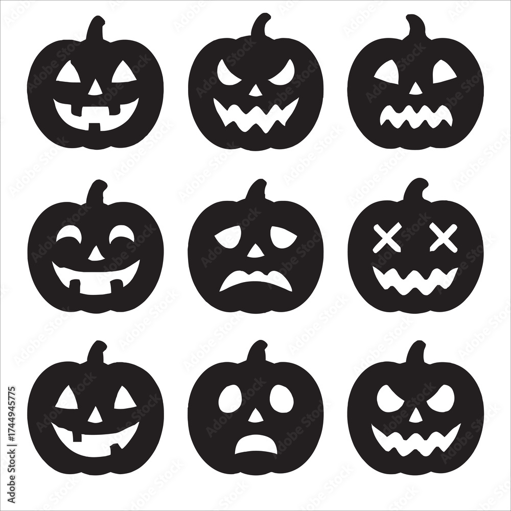 Obraz premium Creepy Jack O' Lantern Halloween Pumpkin Faces Set